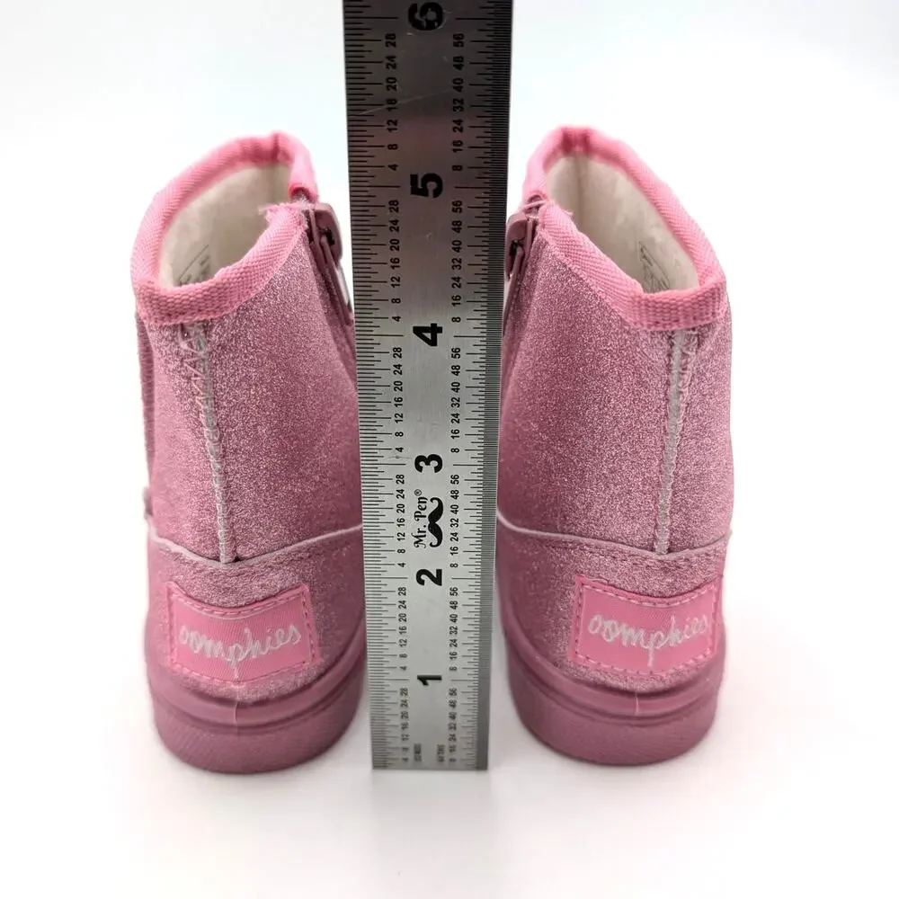 Oomphies Frost Zip-Up Ankle Boots Round Toe Kids' Pink Glitter Size US9C EU25